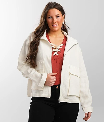 Woven Mock Neck Jacket