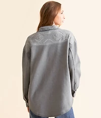 Ribbed Aztec Embroidered Shacket