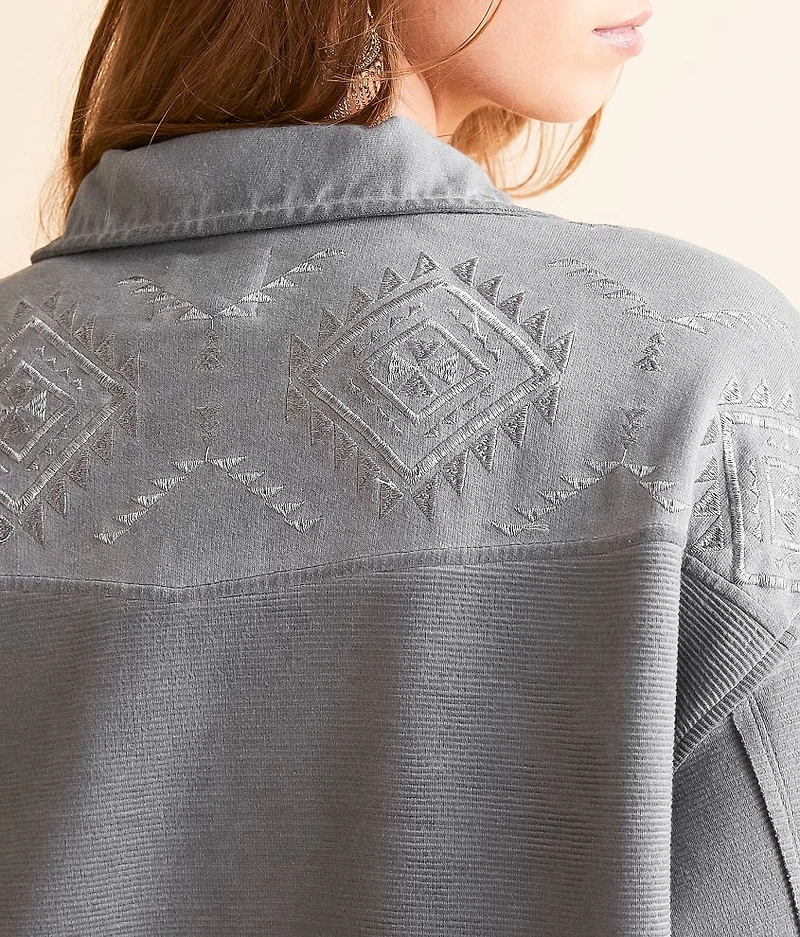 Ribbed Aztec Embroidered Shacket