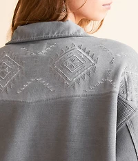 Ribbed Aztec Embroidered Shacket
