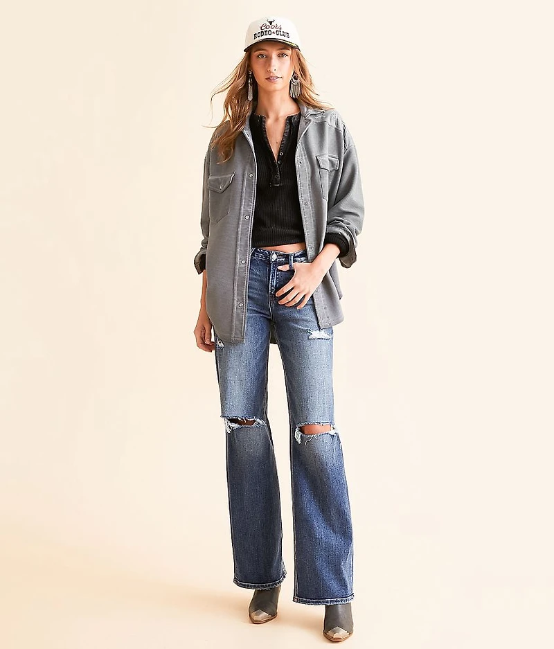 Ribbed Aztec Embroidered Shacket