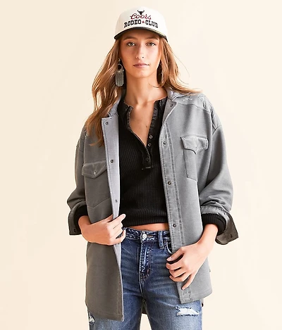 Ribbed Aztec Embroidered Shacket