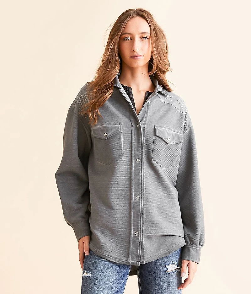 Ribbed Aztec Embroidered Shacket