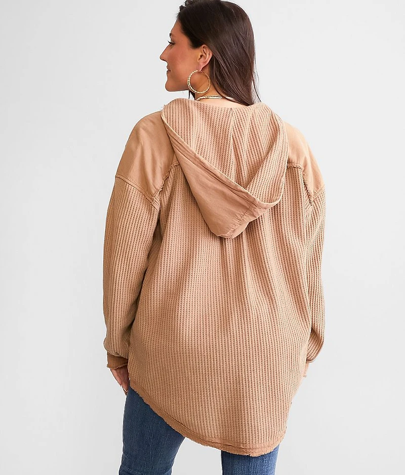 Oversized Waffle Knit Hooded Shirt