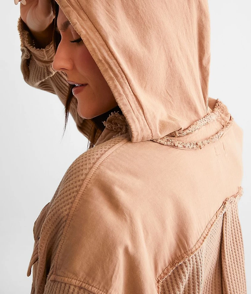 Oversized Waffle Knit Hooded Shirt