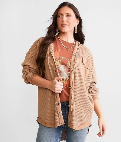 Oversized Waffle Knit Hooded Shirt