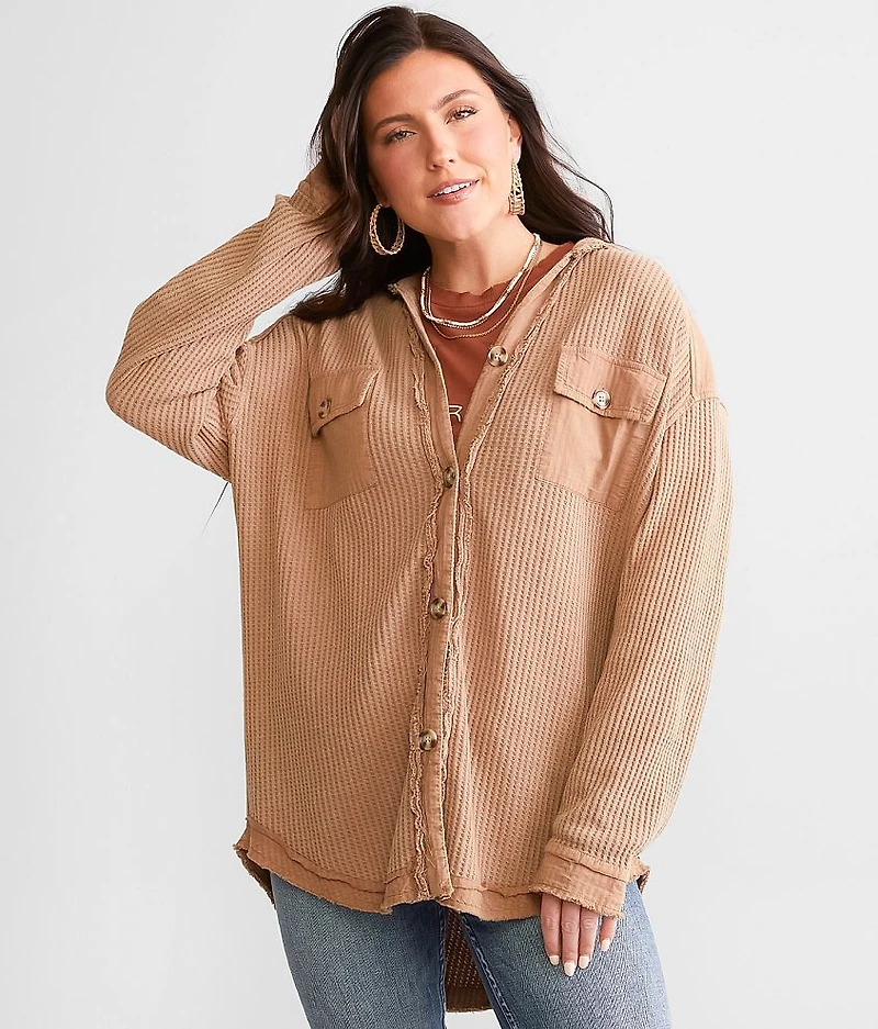 Oversized Waffle Knit Hooded Shirt