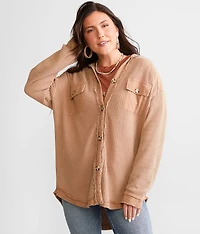 Oversized Waffle Knit Hooded Shirt