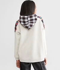 Oversized Plaid Hooded Sweatshirt