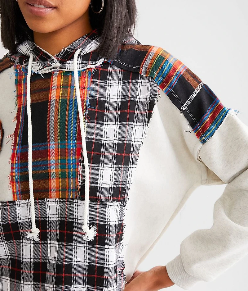 Oversized Plaid Hooded Sweatshirt