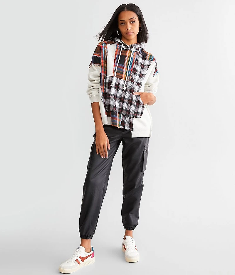 Oversized Plaid Hooded Sweatshirt