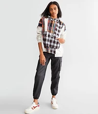 Oversized Plaid Hooded Sweatshirt