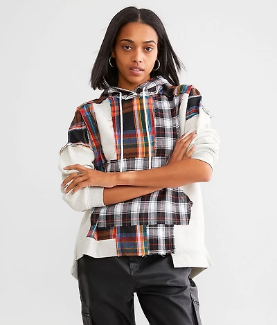 Oversized Plaid Hooded Sweatshirt