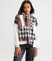 Oversized Plaid Hooded Sweatshirt