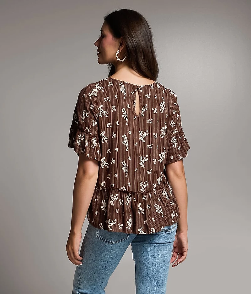 Striped Floral Embroidered Top
