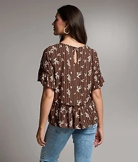 Striped Floral Embroidered Top