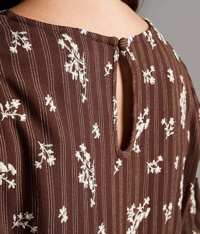 Striped Floral Embroidered Top