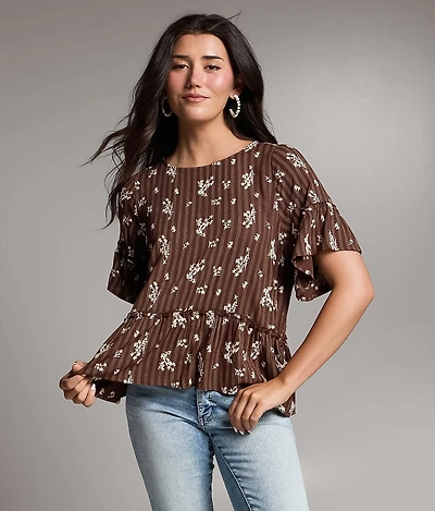 Striped Floral Embroidered Top