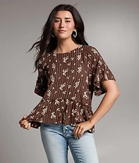 Striped Floral Embroidered Top