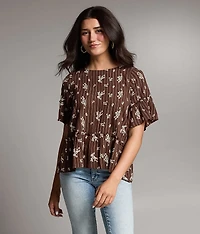 Striped Floral Embroidered Top
