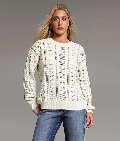 Pointelle Striped Sweater