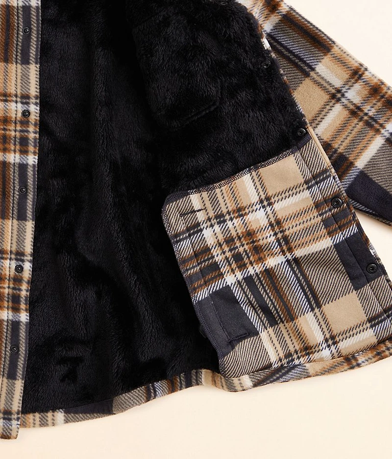 Boys - Plaid Fleece Hooded Shacket