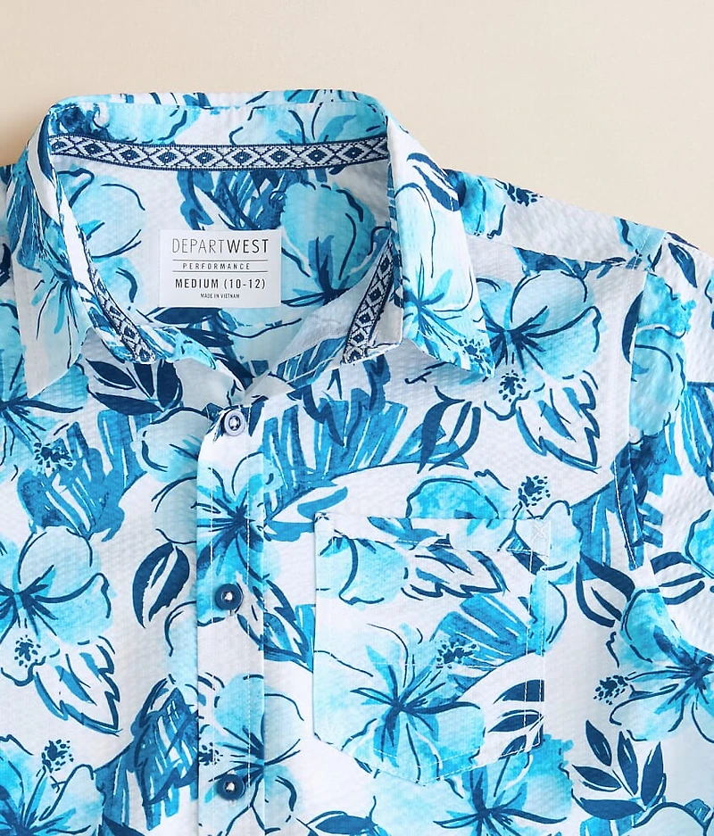 Boys - Floral Seersucker Performance Shirt