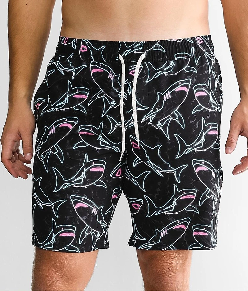 Neon Shark Stretch Swim Trunks