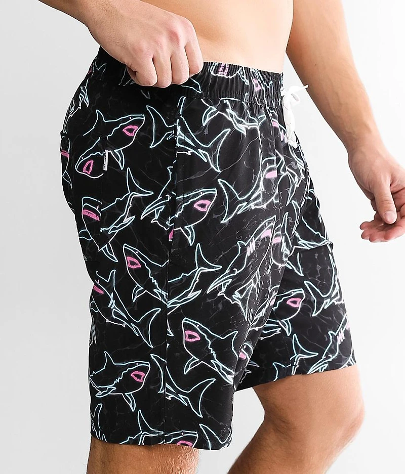 Neon Shark Stretch Swim Trunks
