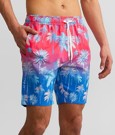 Tropical Print Stretch Swim Trunks