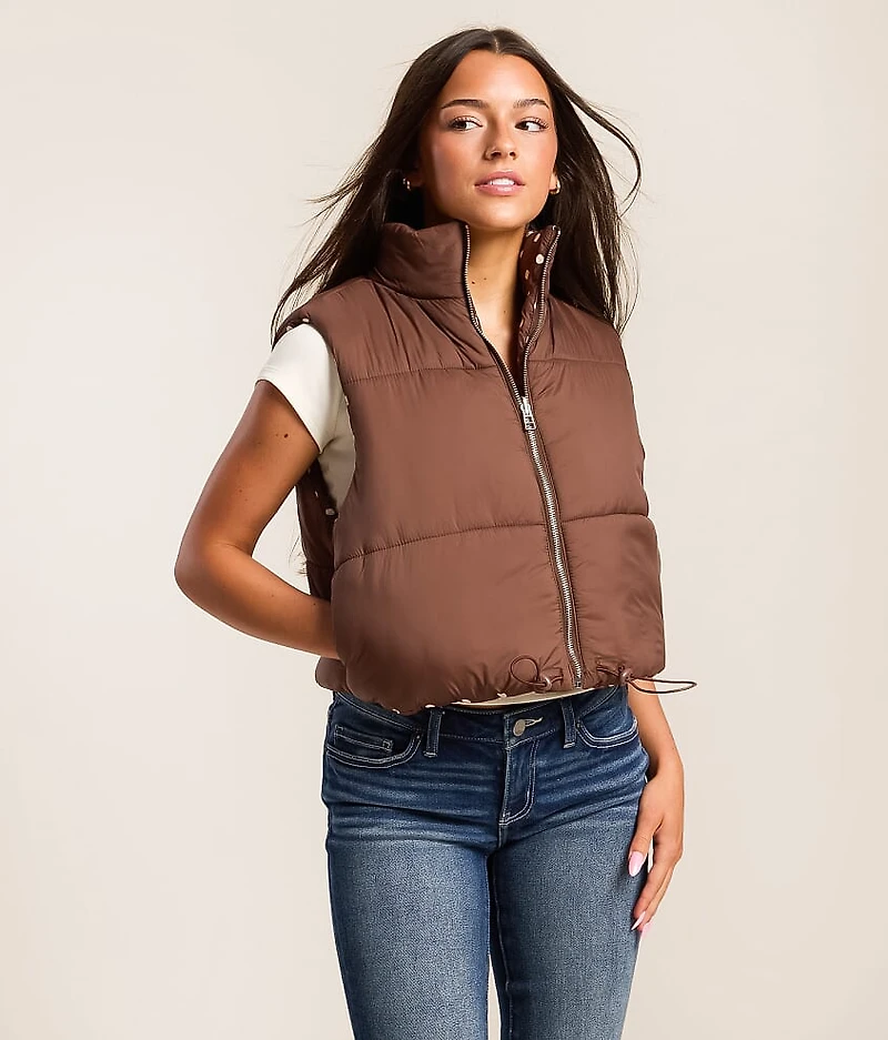 Polka Dot Reversible Cropped Puffer Vest