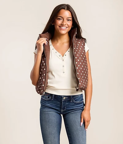 Polka Dot Reversible Cropped Puffer Vest