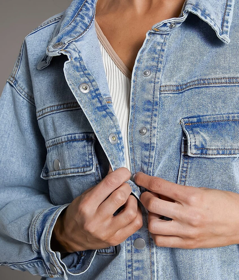 Washed Denim Stretch Shacket