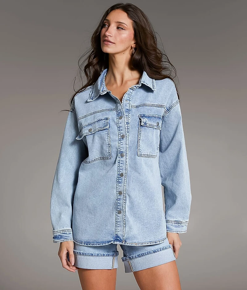 Washed Denim Stretch Shacket