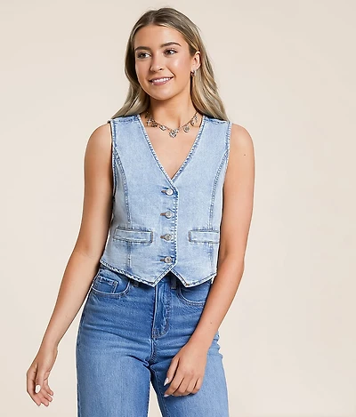 Washed Denim Stretch Vest