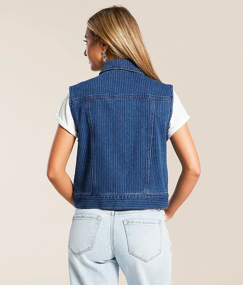 Trucker Striped Denim Stretch Vest