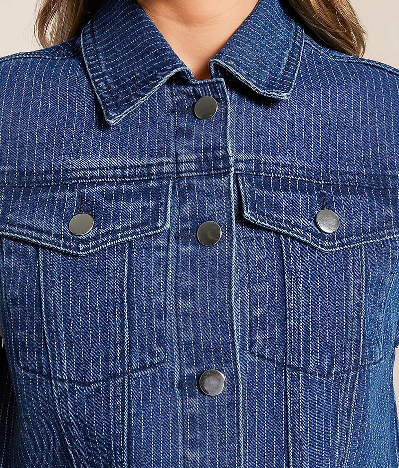 Trucker Striped Denim Stretch Vest
