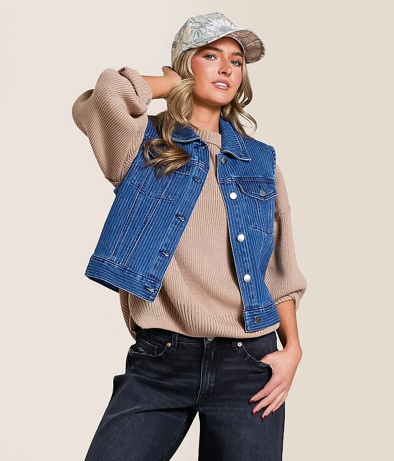 Trucker Striped Denim Stretch Vest