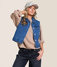 Trucker Striped Denim Stretch Vest