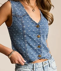 Textured Denim Stretch Vest