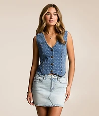 Textured Denim Stretch Vest