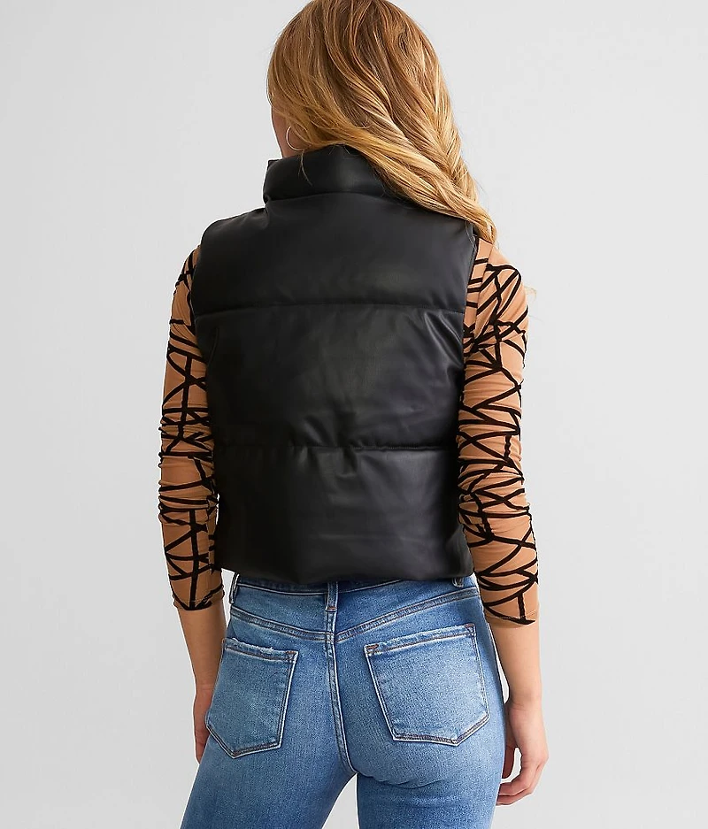 Pleather Cropped Puffer Vest