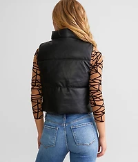 Pleather Cropped Puffer Vest