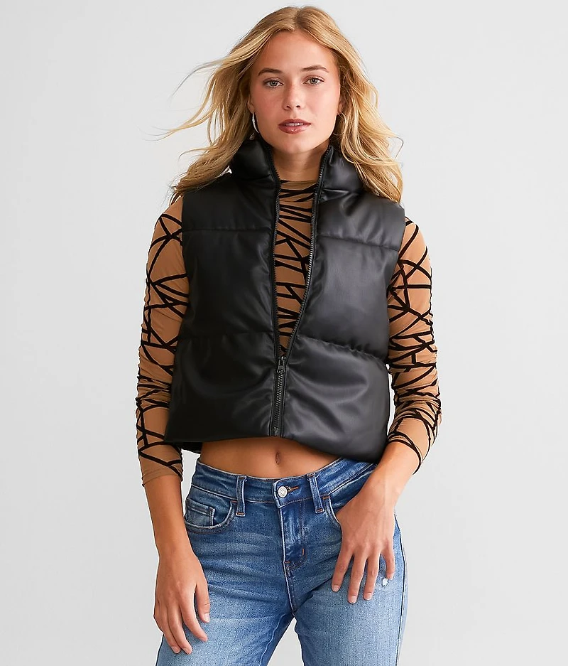 Pleather Cropped Puffer Vest