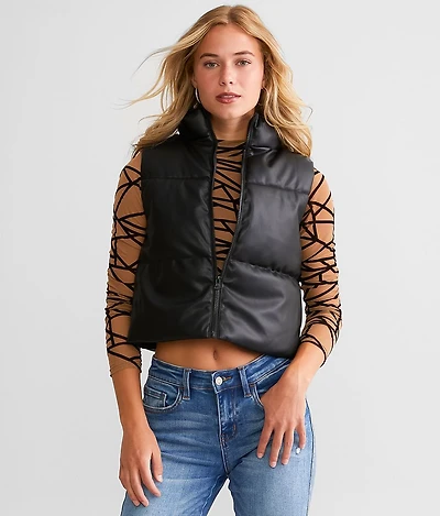 Pleather Cropped Puffer Vest