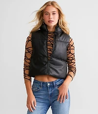 Pleather Cropped Puffer Vest