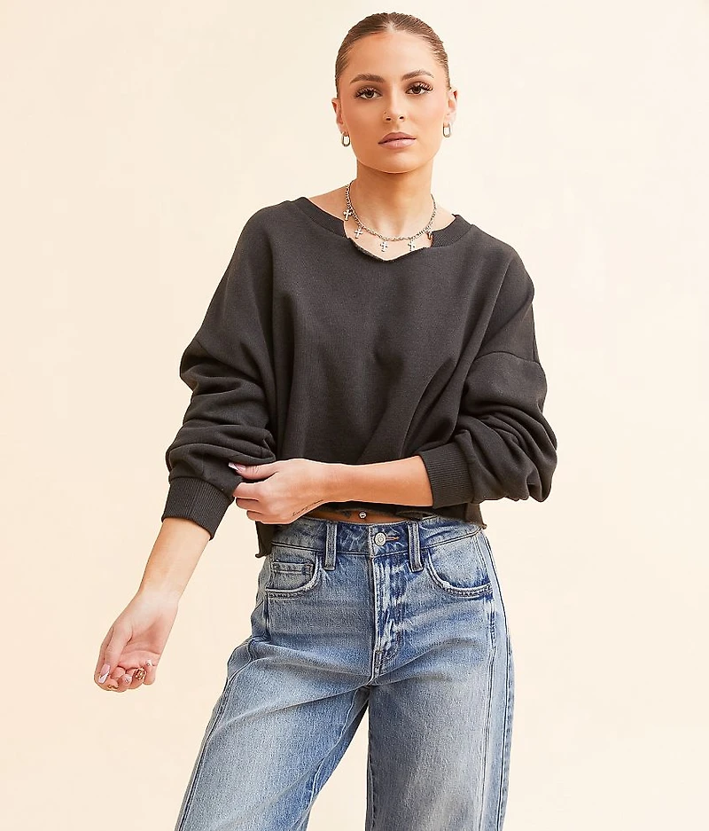Notch Neck Cropped Pullover