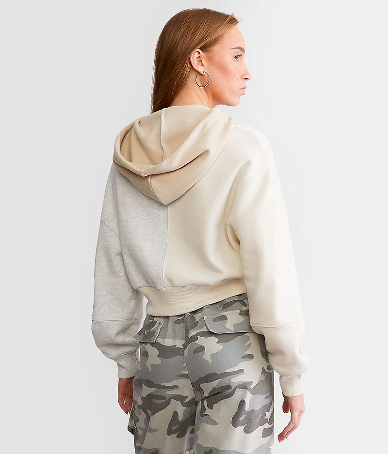 Cropped Color Block Hooded Sweatshirt