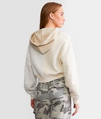 Cropped Color Block Hooded Sweatshirt