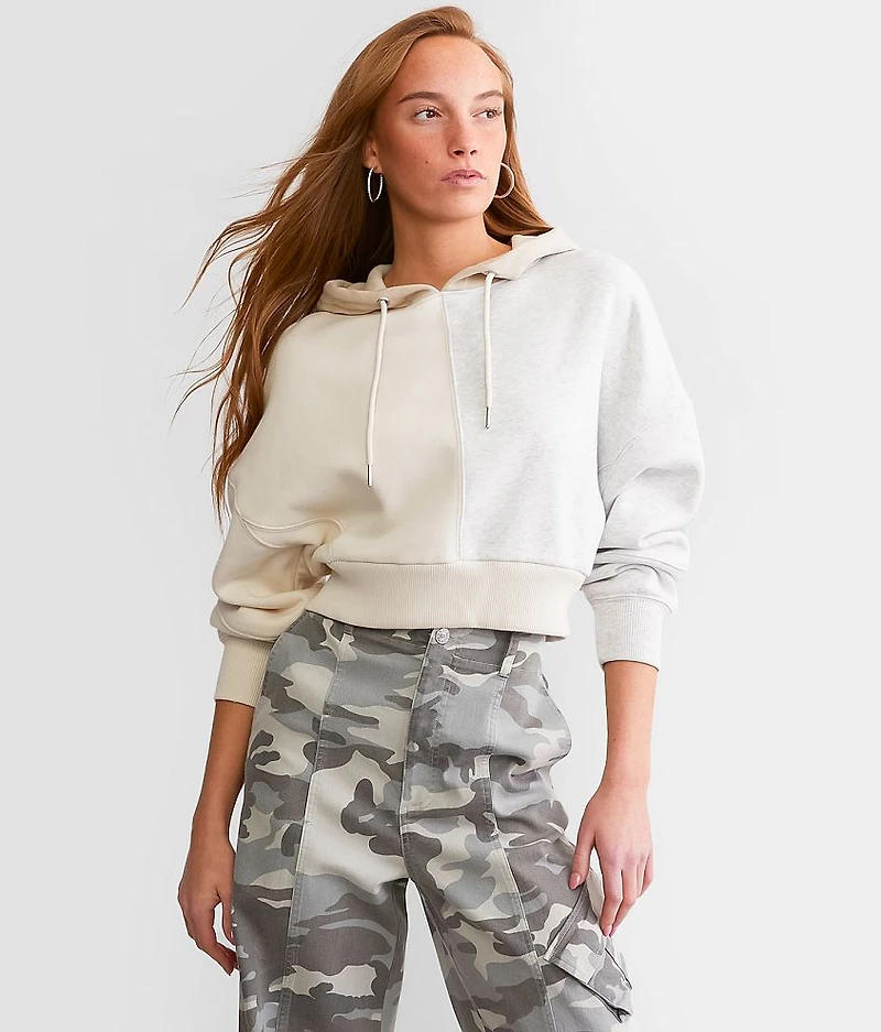 Cropped Color Block Hooded Sweatshirt